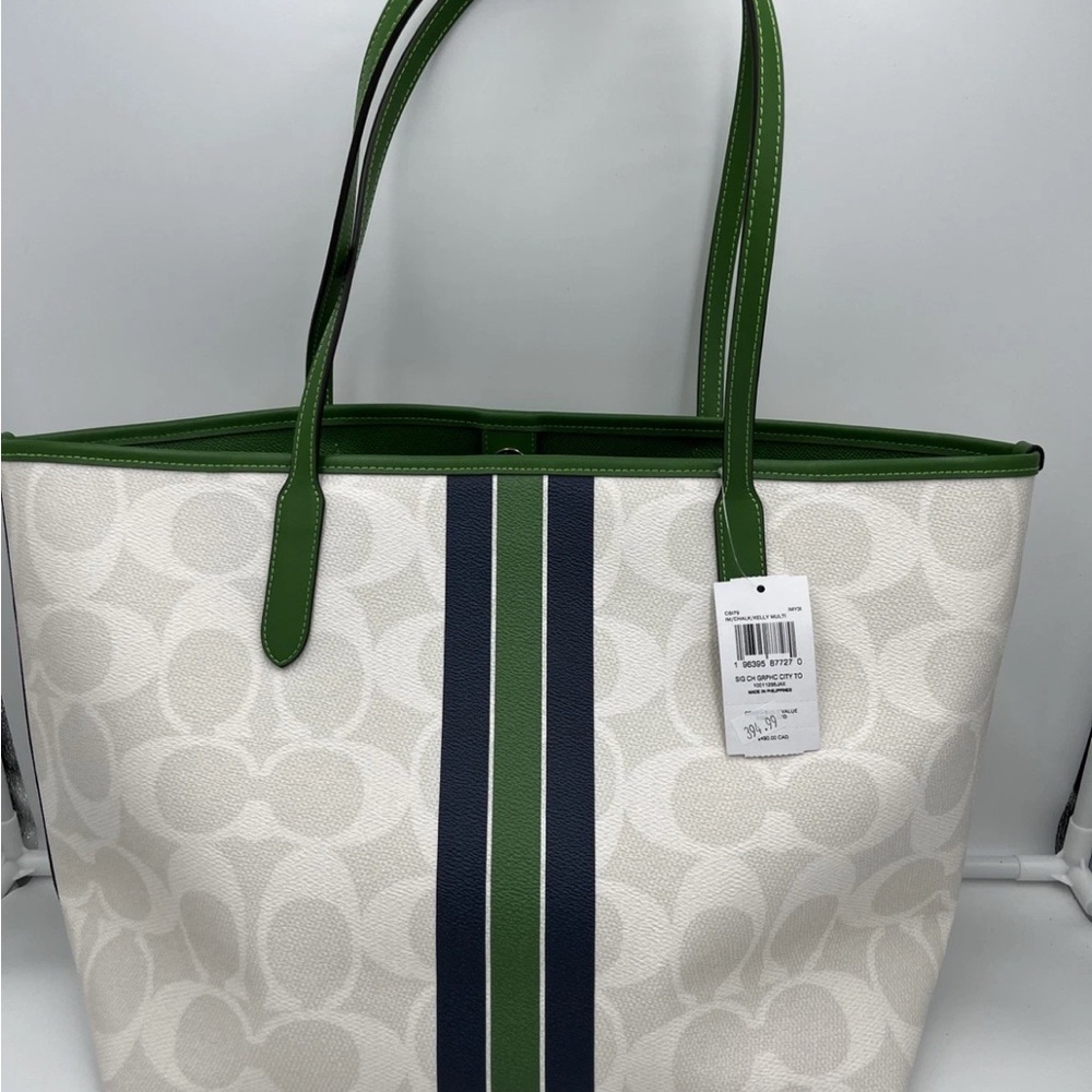 NWT Coach City Tote Bag In Signature Canvas W/ Coach Graphic CBI79 Chalk/Kelly - Picture 2 of 15